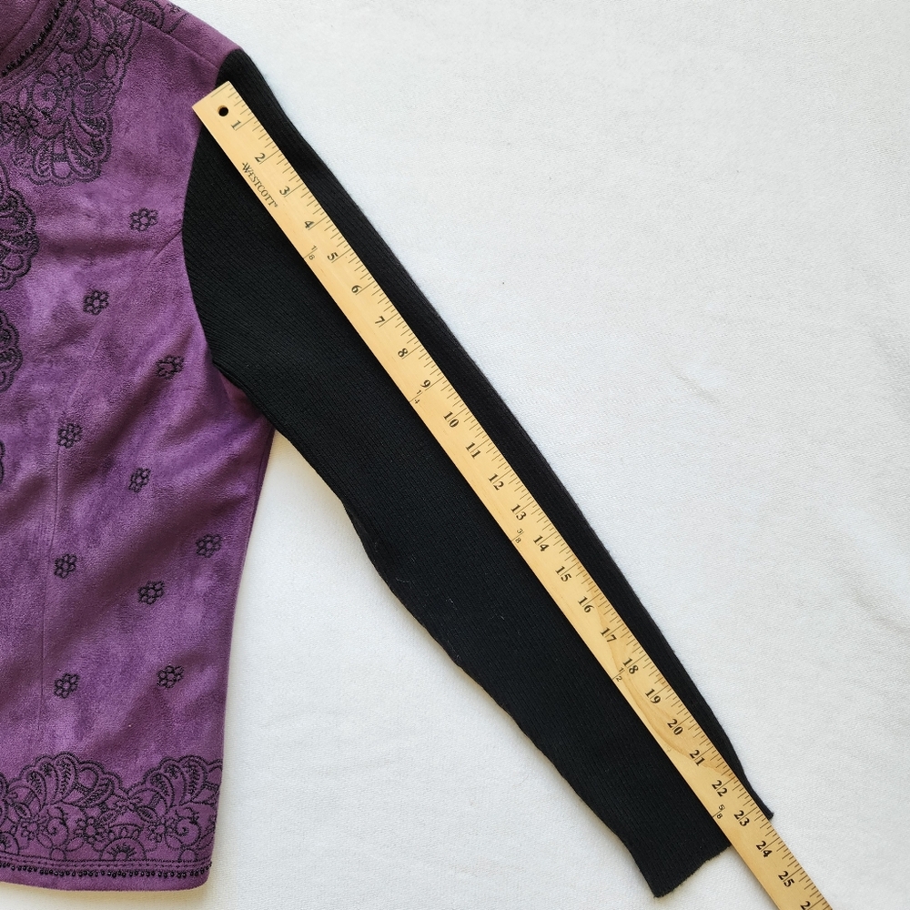 Whimsigoth Jacket Purple Plum Vintage Y2K Faux Suede Floral Embroidered Medium - Picture 14 of 14